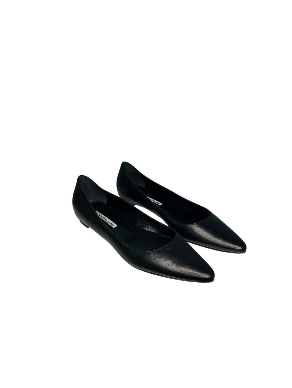 NEW Manolo Blahnik Gala Lambskin Point Toe Flats Black EU40